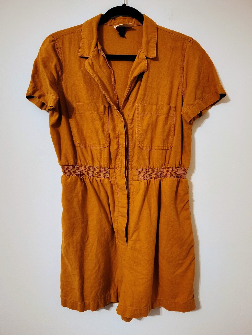 Universal Thread Women's Linen Blend Mustard Yellow Romper Jumpsuit w/ Pockets